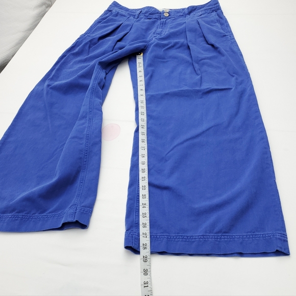 Boden Brompton Wide-Leg Pleated Trousers High Waist Blue Casual Cotton Pants 12R - Picture 5 of 12